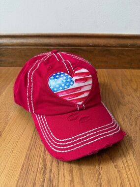 NWT KBETHOS Heart Patriotic Distressed Baseball Cap American Flag One Size